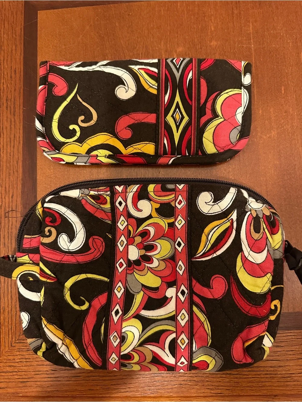 Vera Bradley Mod Floral Pink Cosmetic Makeup Bag Travel Pouch Set Quilted Cotton
